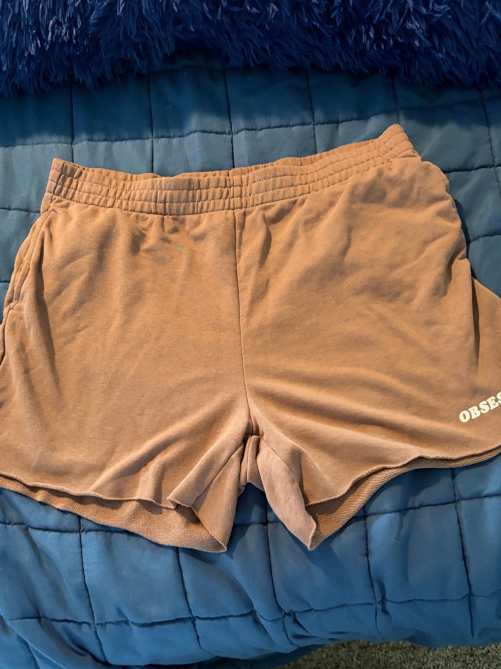 H&M Dusty Mauve Athletic Shorts with 'OBSESSED' Hem Print